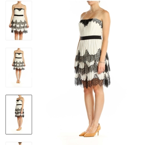 BCBGMAXAZRIA White Black Flare Strapless Lace Dress Size 0 - Picture 13 of 15